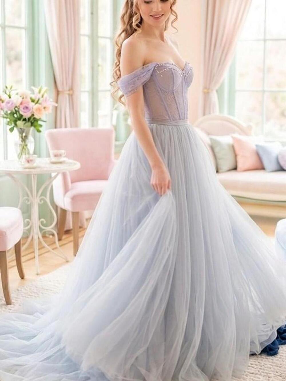 Light Blue Tulle Hi-Low Elastic Waist Maxi Skirt Fairy Princess